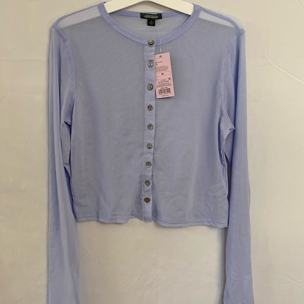 Wild Fable Women's Sheer Button-Front Cropped Cardigan In Light Periwinkle.  M
